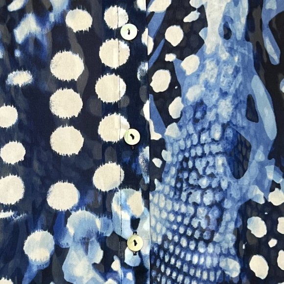 Chico's Mosaic Bi-Color Abstract Print Sheer Tunic Blouse - Picture 2 of 9